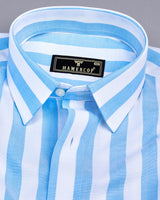 Ceniza SkyBlue With White Broad Stripe Oxford Cotton Shirt