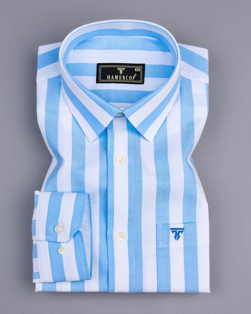 Ceniza SkyBlue With White Broad Stripe Oxford Cotton Shirt