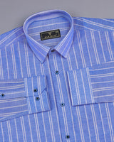 Porto Blue With Gray Stripe Oxford Cotton Formal Shirt
