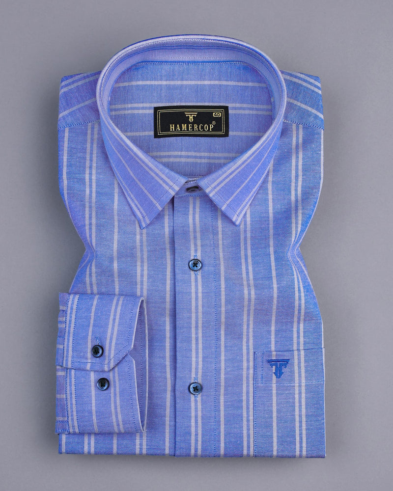 Porto Blue With Gray Stripe Oxford Cotton Formal Shirt