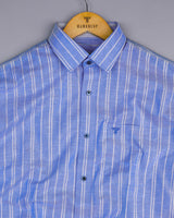 Porto Blue With Gray Stripe Oxford Cotton Formal Shirt