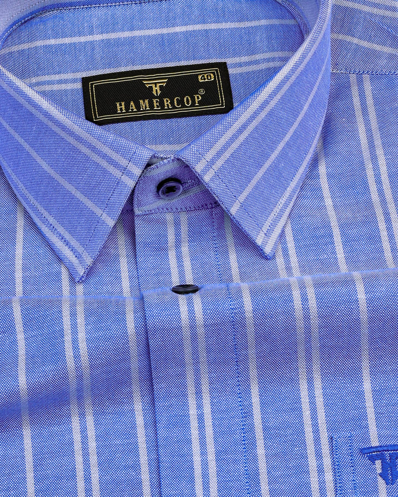 Porto Blue With Gray Stripe Oxford Cotton Formal Shirt