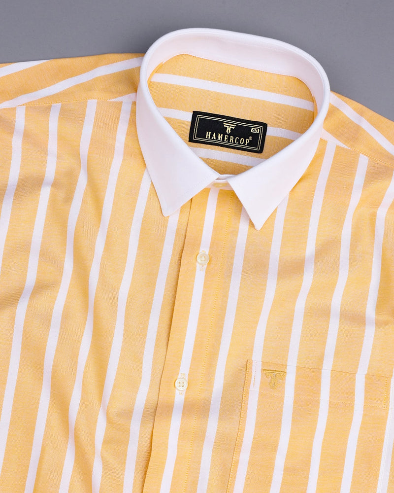 Ostend Yellow And White Stripe Oxford Cotton Designer Shirt