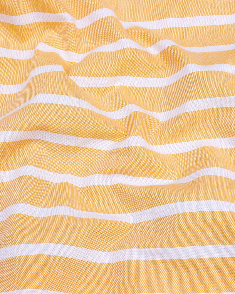 Ostend Yellow And White Stripe Oxford Cotton Designer Shirt