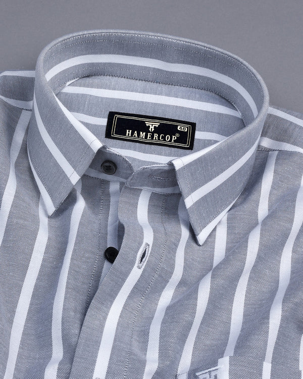 Ostend Gray And White Stripe Oxford Cotton Shirt