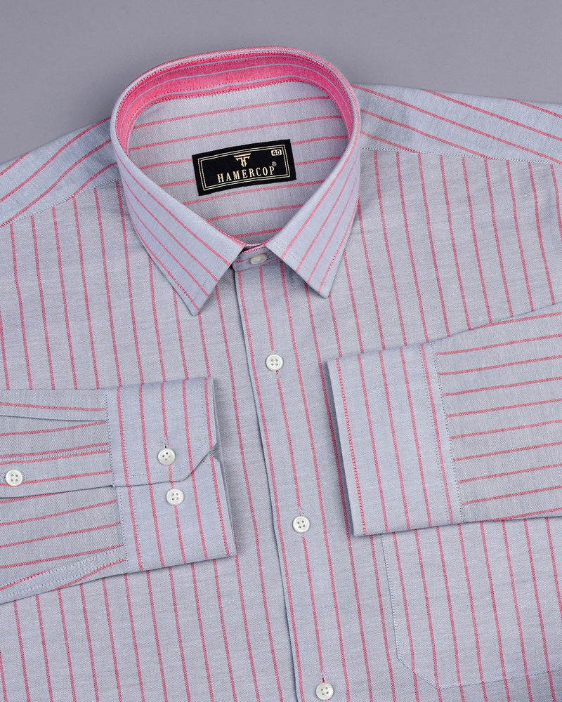 Lapis Gray With Pink Stripe Oxford Cotton Shirt