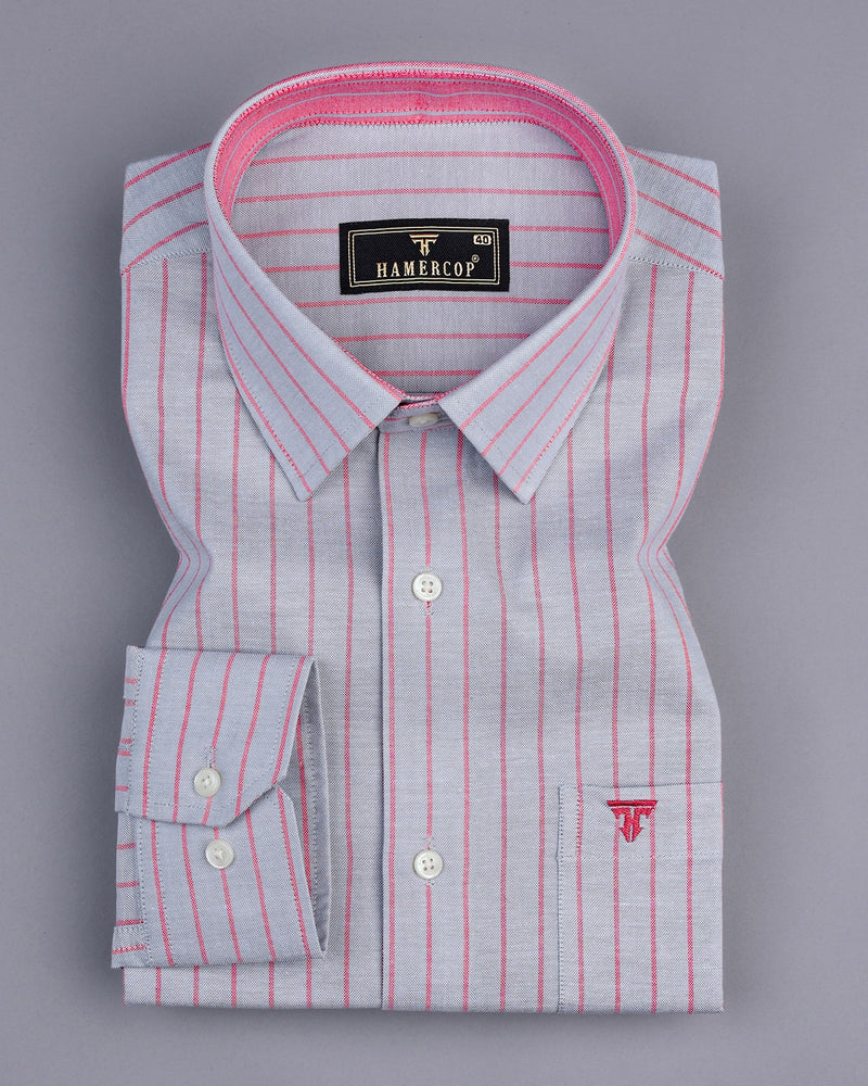 Lapis Gray With Pink Stripe Oxford Cotton Shirt