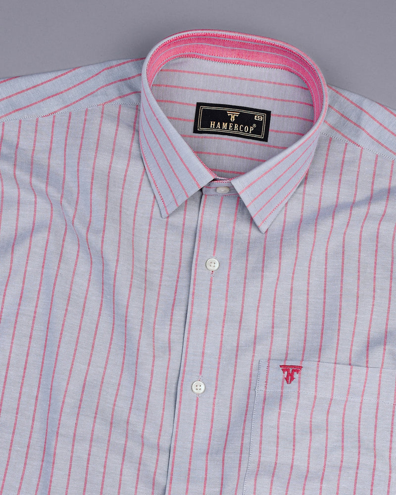 Lapis Gray With Pink Stripe Oxford Cotton Shirt