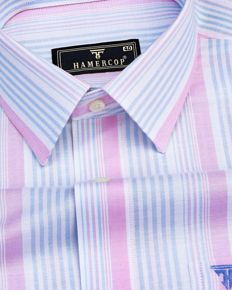 Mexico Pink With Blue MultiStriped Oxford Cotton Shirt