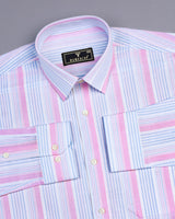Mexico Pink With Blue MultiStriped Oxford Cotton Shirt