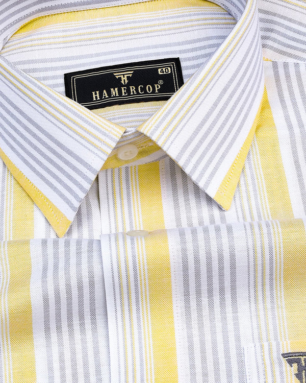 Mexico Yellow With Gray MultiStriped Oxford Cotton Shirt
