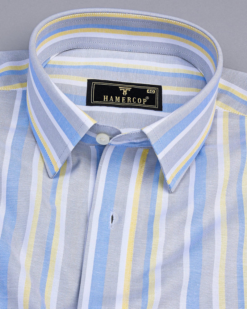 Vittorio Yellow With Gray MultiStriped Oxford Cotton Shirt