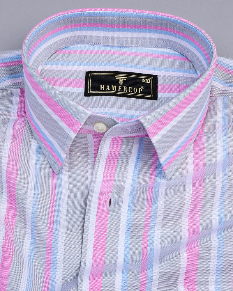 Vittorio Pink With Gray MultiStriped Oxford Cotton Shirt