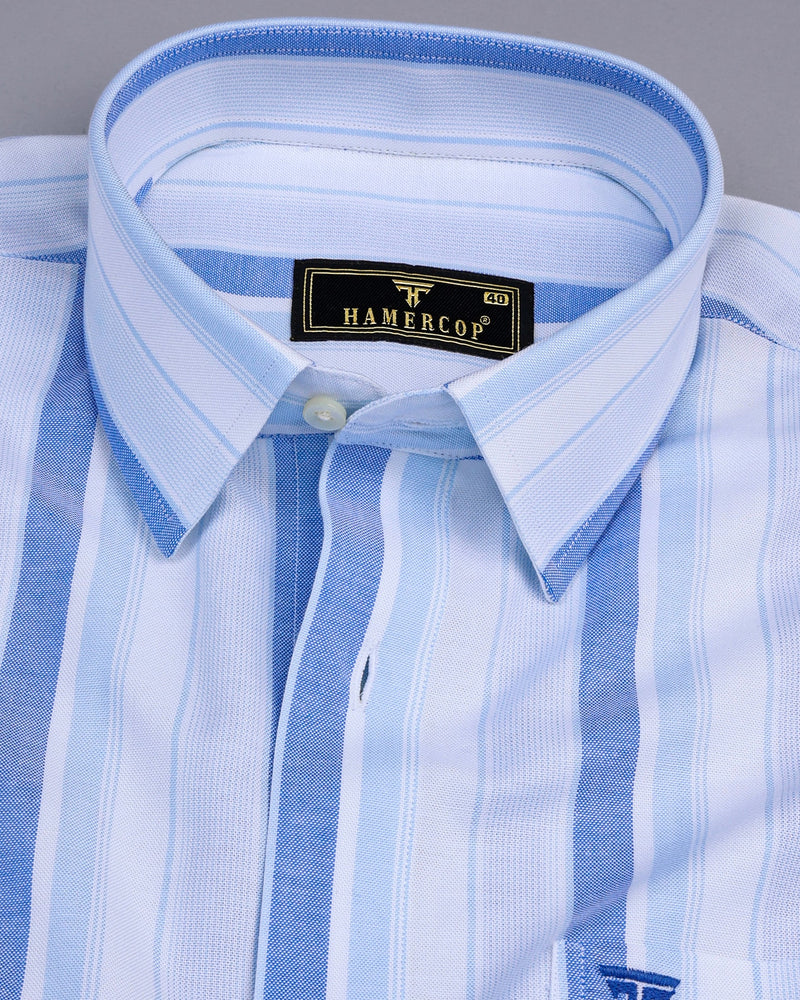 Carabet Blue With White Stripe Oxford Cotton Formal Shirt