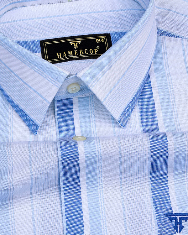 Carabet Blue With White Stripe Oxford Cotton Formal Shirt