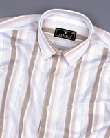 Carabet Cream With White Stripe Oxford Cotton Formal Shirt