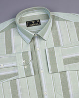 Oxido Light Green With White Stripe Oxford Cotton Formal Shirt