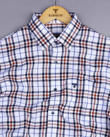 White With NavyBlue And Brown Twill Check Cotton Shirt