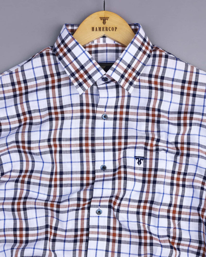 White With NavyBlue And Brown Twill Check Cotton Shirt