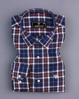 Navyblue With White And Brown Check Formal Cotton Shirt