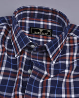 Navyblue With White And Brown Check Formal Cotton Shirt