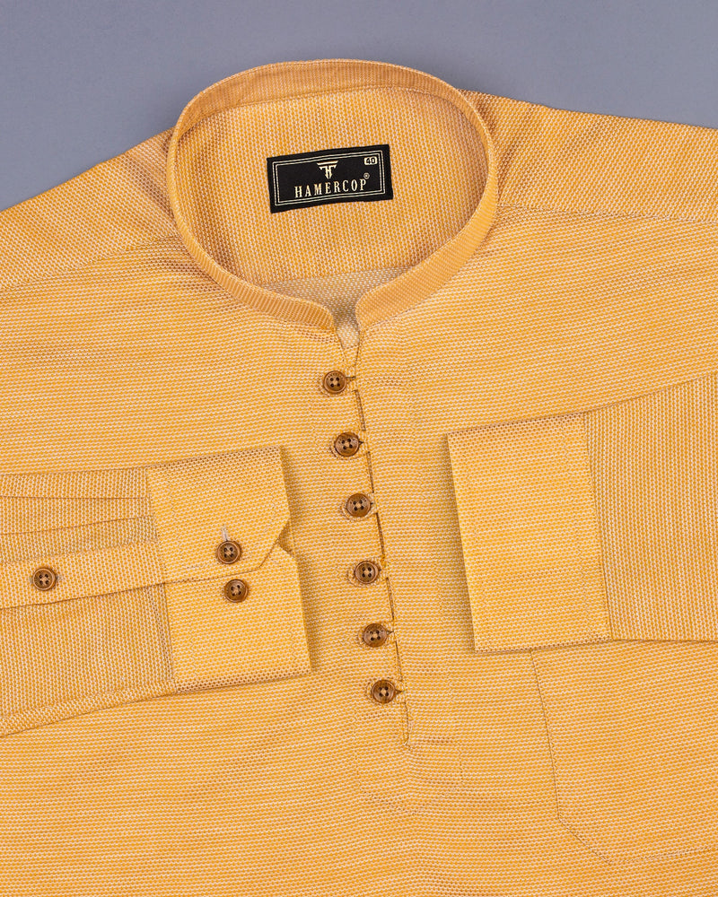 Honey Yellow Dobby Textured Cotton Shirt Style Kurta