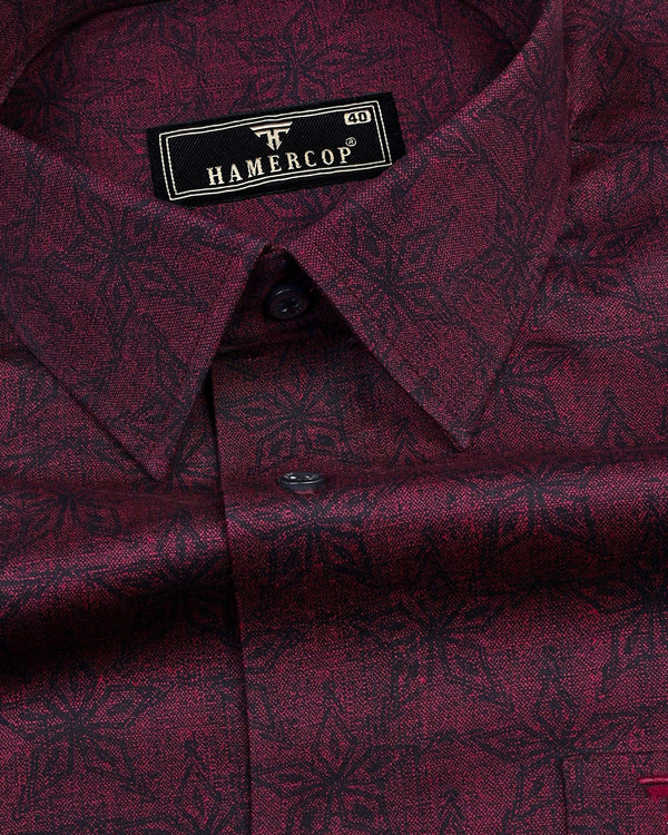 Maroon Lily Flower Printed Premium Cotton Shirt