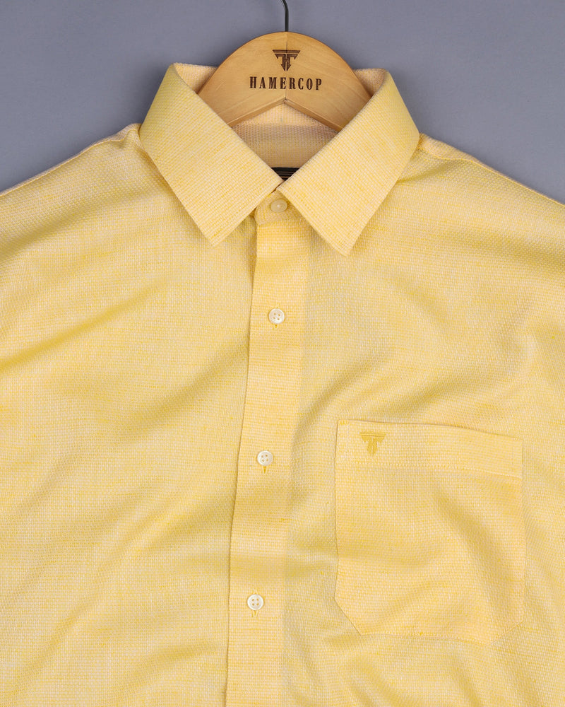 Banana Yellow Hexagon Shaped Dobby Cotton Shirt