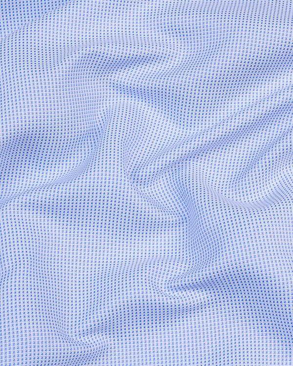 SkyBlue Zoho Small Dobby Square Check Solid Cotton Shirt