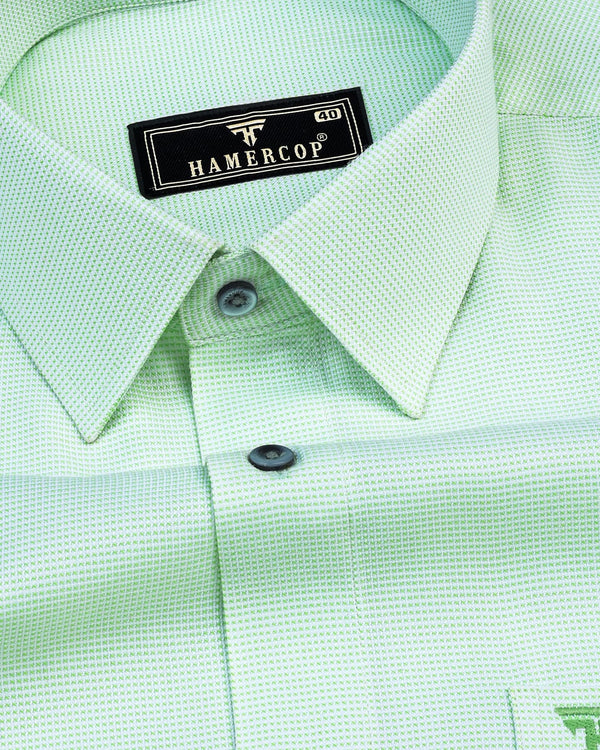 Green Zoho Small Dobby Square Check Solid Cotton Shirt