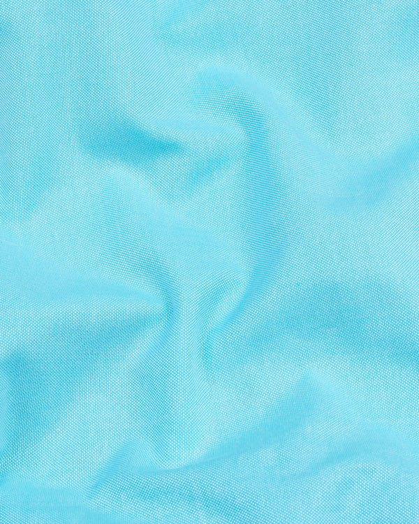 Aqua Blue Solid Oxford Cotton Formal Shirt
