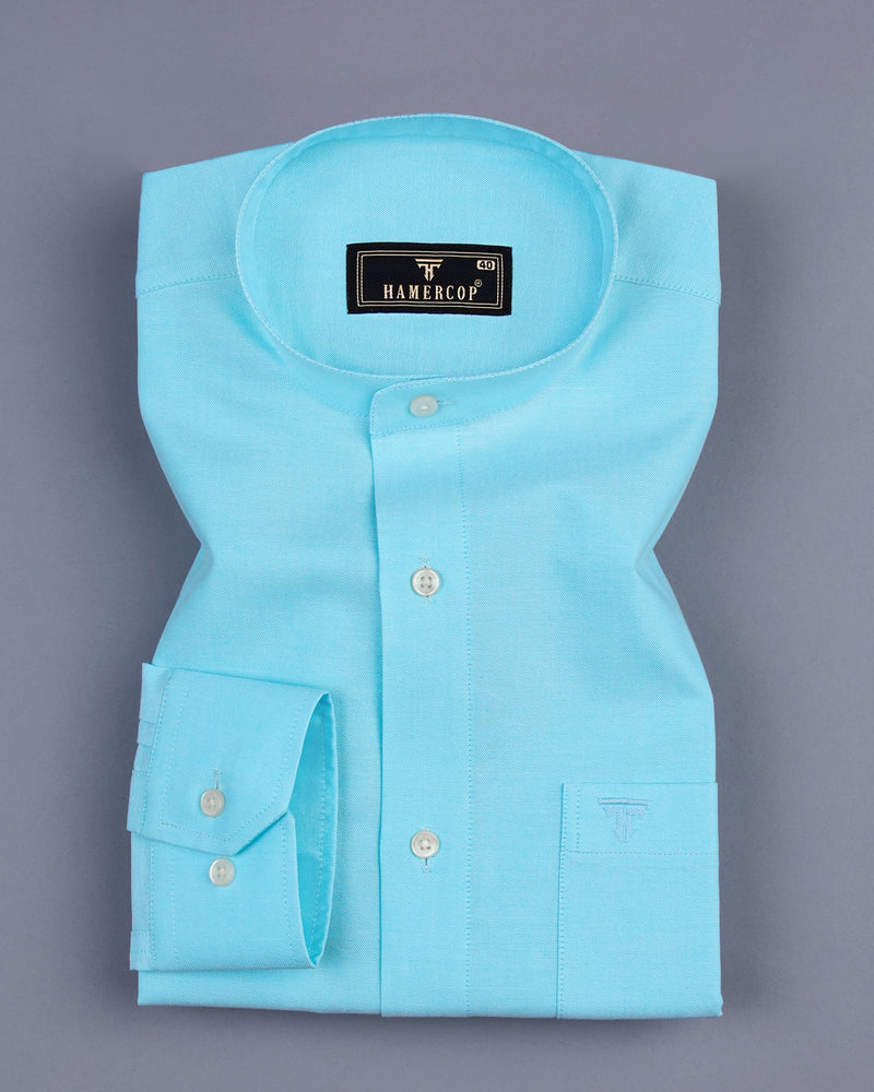 Aqua Blue Solid Oxford Cotton Formal Shirt
