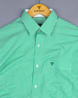 Grass Green Yarn Dyed Small Check Cotton Shirt