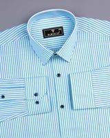 Ornate SkyBlue And Green Stripe Oxford Cotton Shirt