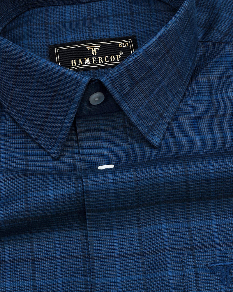 Chicago Blue With Black Check Formal Cotton Shirt