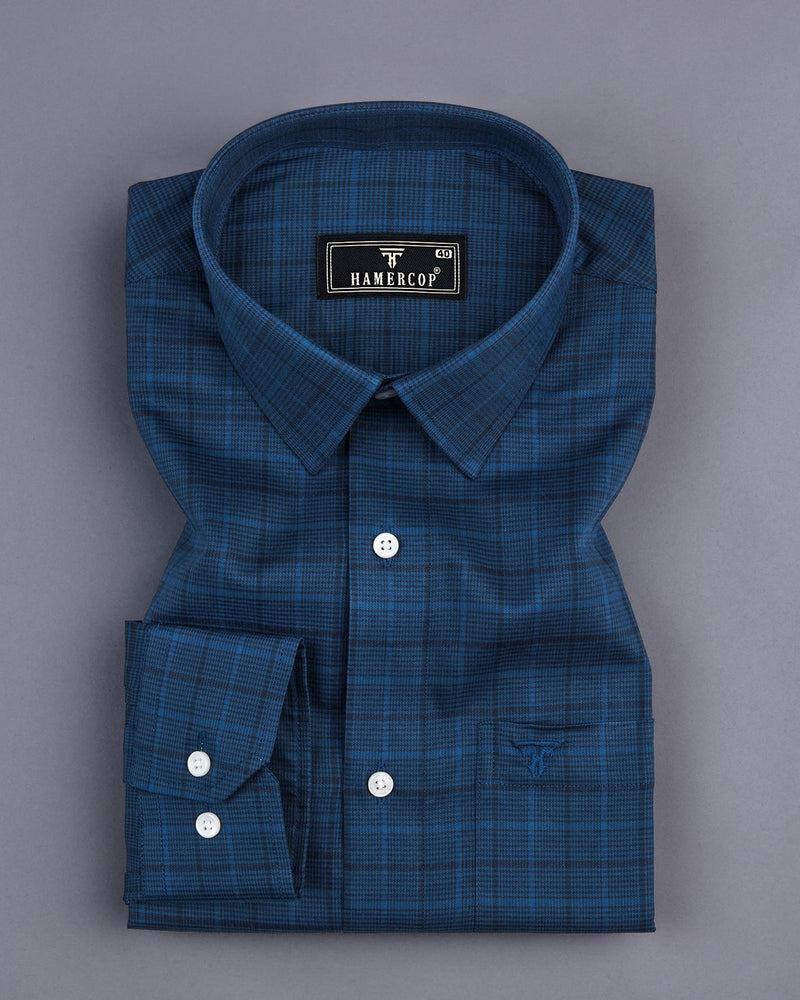 Chicago Blue With Black Check Formal Cotton Shirt