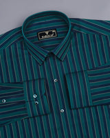 NavyBlue With Peacock Green Stripe Premium Cotton Shirt