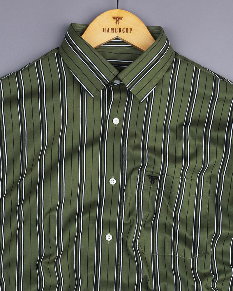 Hunter Green With Black Stripe Formal Cotton Shirt