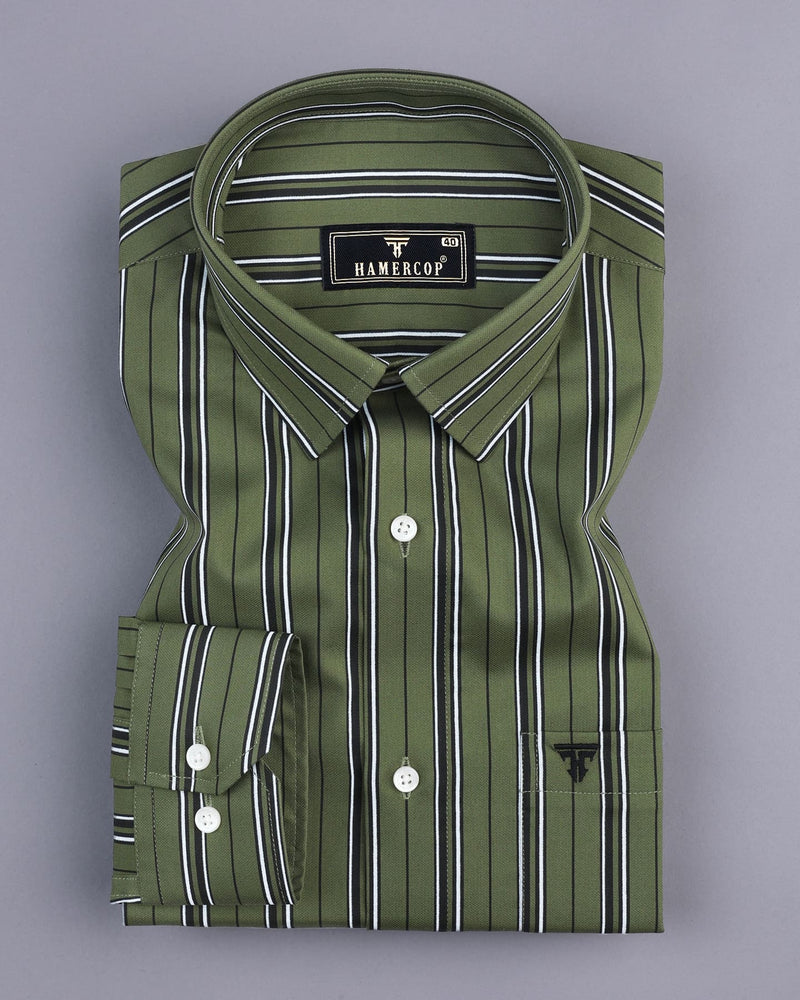 Hunter Green With Black Stripe Formal Cotton Shirt