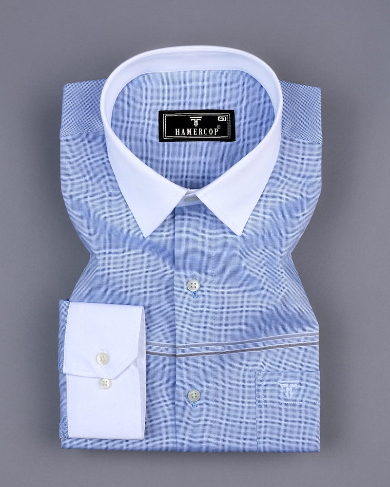 Cristos Blue Dobby Textured Designer Cotton Shirt – Hamercop