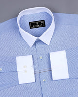 Cristos Blue Dobby Textured Designer Cotton Shirt