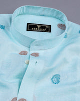 Light Cyan Blue Jacquard Paisley Premium Cotton Shirt