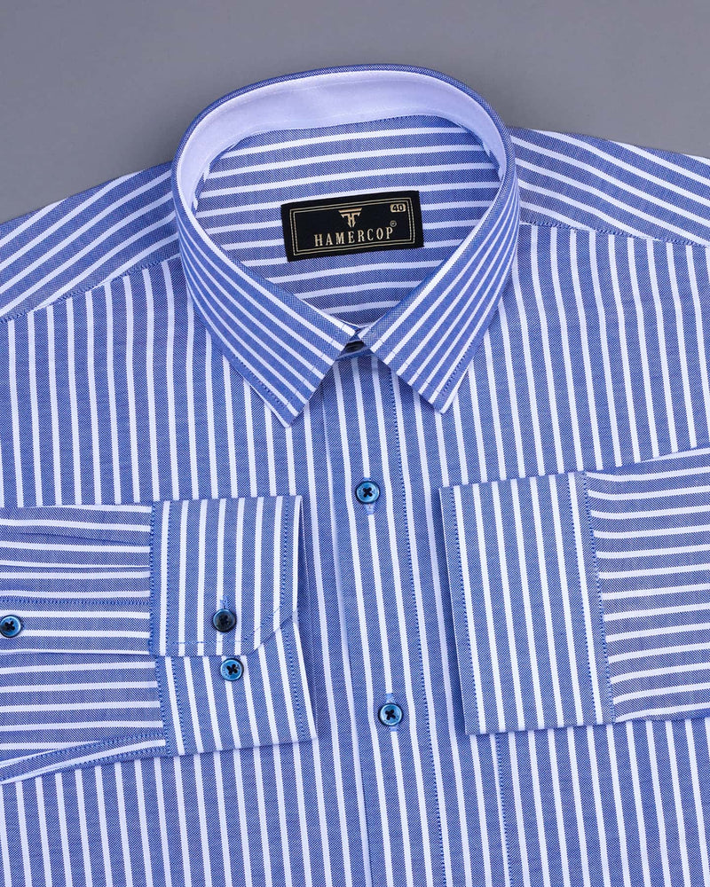 Arcade Blue With White Stripe Oxford Cotton Shirt