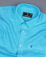 Aquamarine Blue With White Small Check Linen Shirt