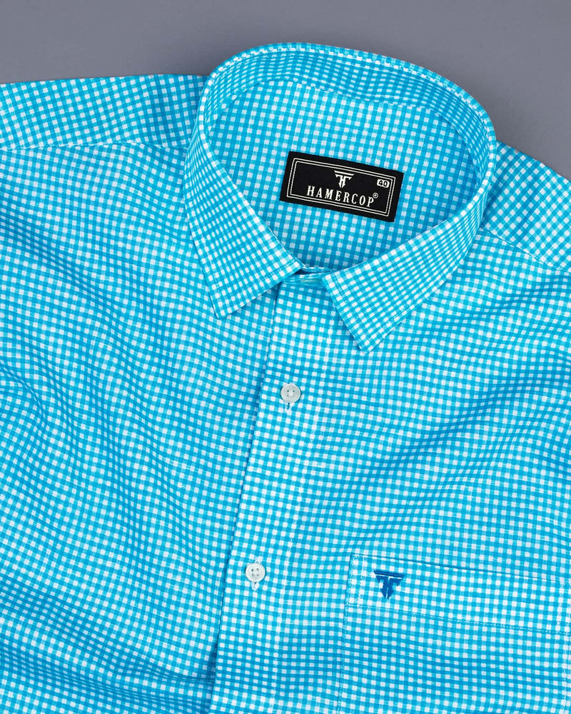 Aquamarine Blue With White Small Check Linen Shirt – Hamercop