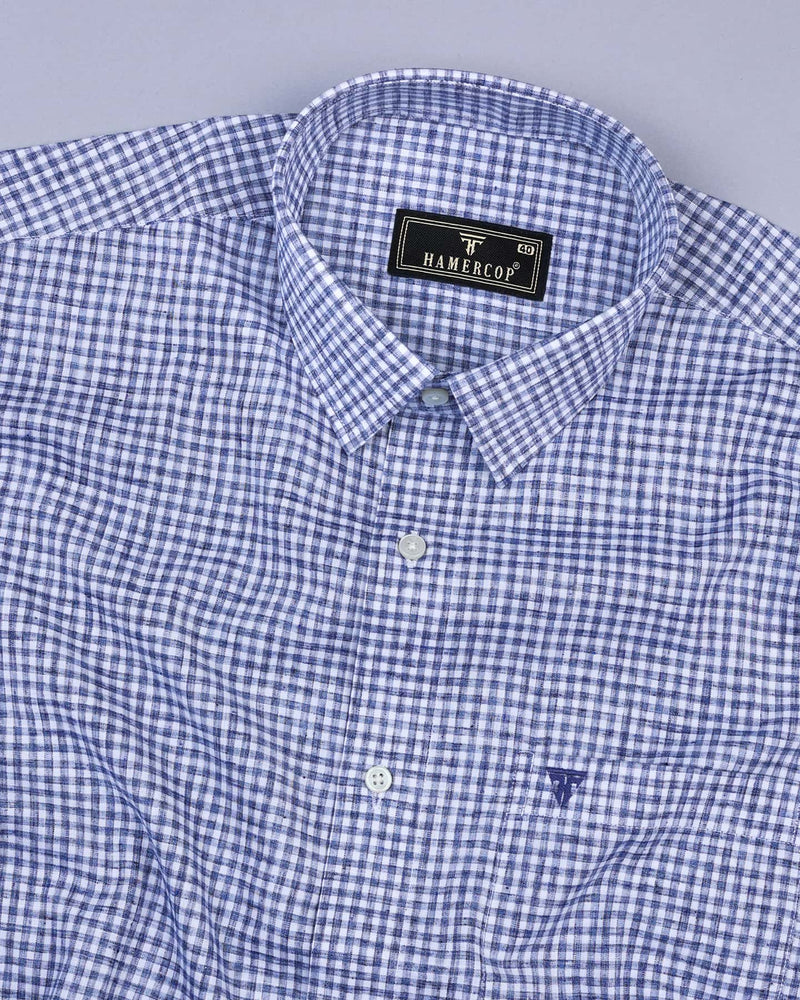 Fifa Blue With White Small Check Formal Cotton Shirt
