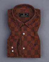 Cinnamon Brown Jacquard Textured Sudoku Check Cotton Shirt