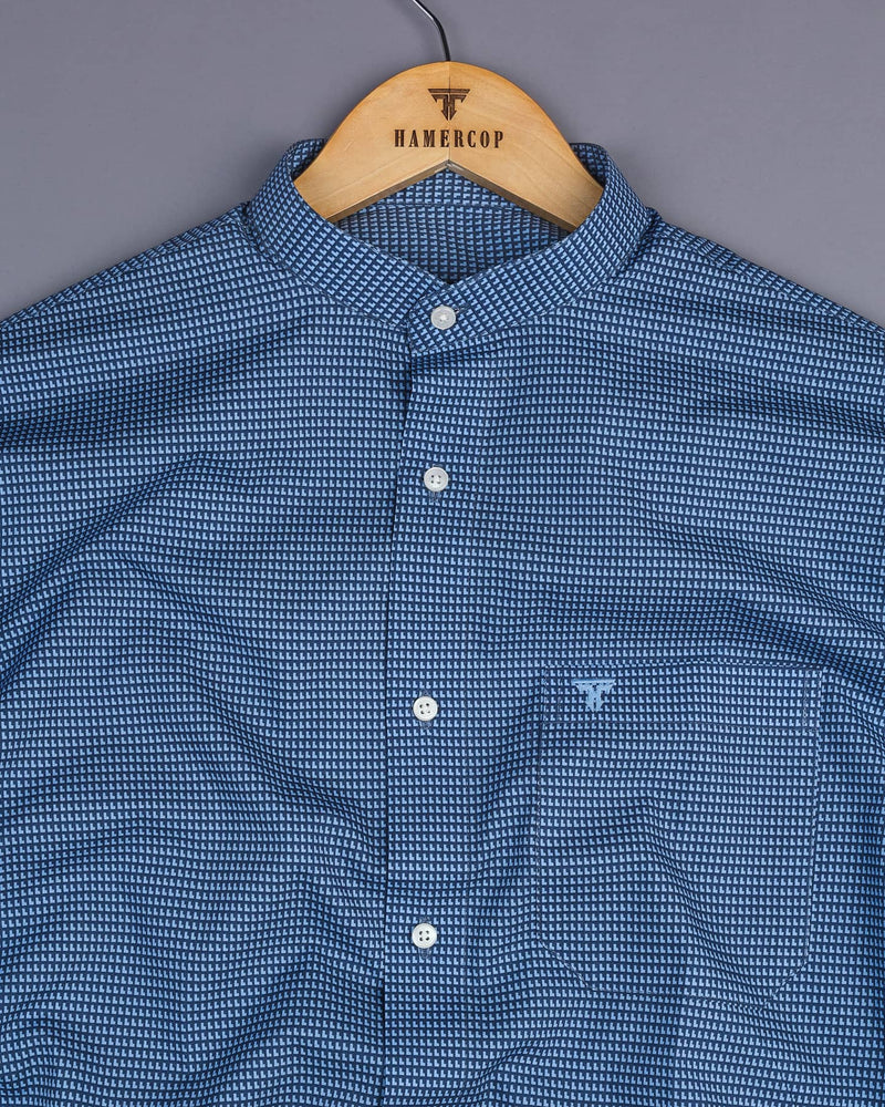 Cerulean Blue With SkyBlue Geometrical Printed Cotton Shirt