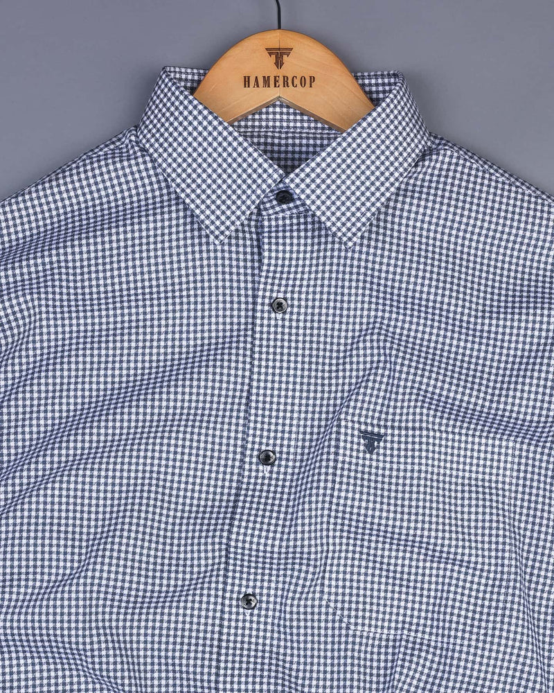 Steel Gray With White Check Dobby Cotton Formal Shirt