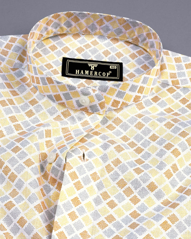Melody Yellow Square Block Printed Amsler Linen Cotton Shirt